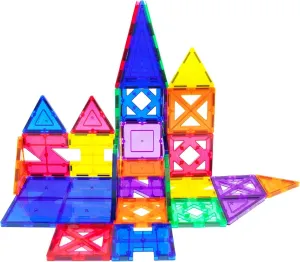 PicassoTiles Educational Set Magnetic Building Tiles with Unique Shapes & Clear Box Tile 3D Magnet Construction Block Different Shapes Connects with Other Figure for Boys & Girls Ages 3 