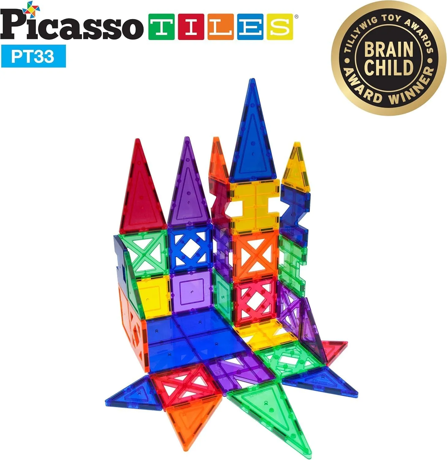 PicassoTiles Educational Set Magnetic Building Tiles with Unique Shapes & Clear Box Tile 3D Magnet Construction Block Different Shapes Connects with Other Figure for Boys & Girls Ages 3 