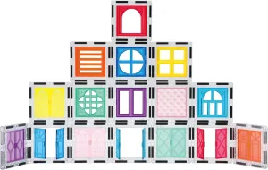 PicassoTiles Magnetic Tile Clip-in Window and Door Expansion Set, Magnetic Block Add-ons, Magnet Building Construction Toys, STEM Education Learning Stacking Block, Toddler Boys & Girls