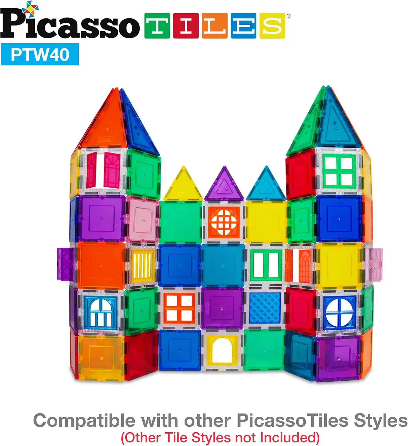 PicassoTiles Magnetic Tile Clip-in Window and Door Expansion Set, Magnetic Block Add-ons, Magnet Building Construction Toys, STEM Education Learning Stacking Block, Toddler Boys & Girls