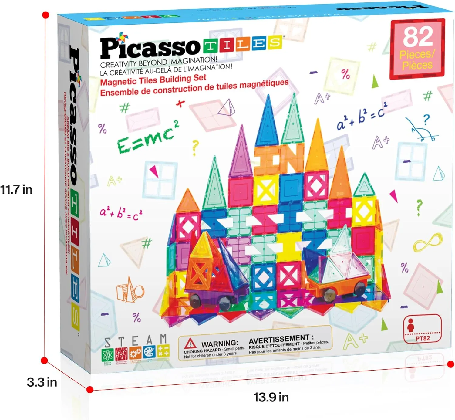PicassoTiles® PT82 Creativity Set Magnet Building Tiles Clear Color Magnetic 3D Building Block - Creativity Beyond Imagination! Educational, Inspirational, Conventional, Recreational