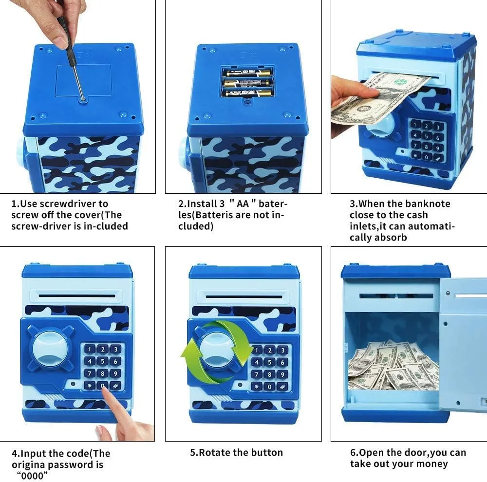 Piggy Bank Electronic Mini ATM for Kids Baby Toy, Safe Coin Banks Money Saving Box Password Code Lock for Children,Boys Girls Best Gift(Camouflage)