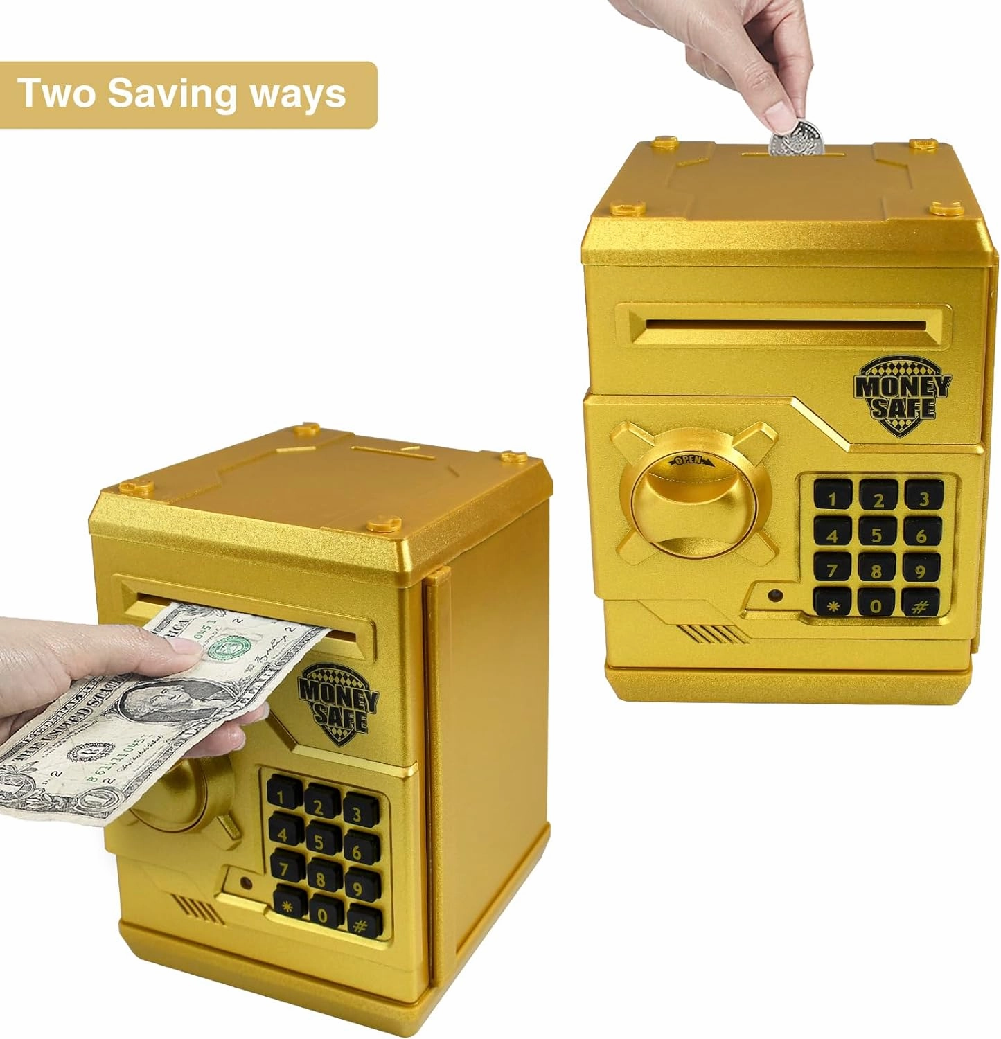 Piggy Bank Electronic Mini ATM for Kids Baby Toy, Safe Coin Banks Money Saving Box Password Code Lock for Children,Boys Girls Best Gift (Gold)