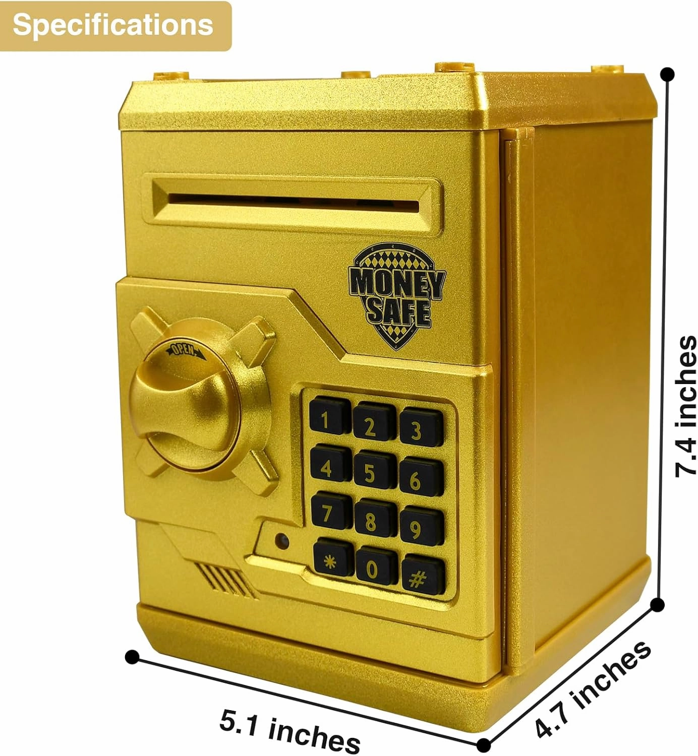 Piggy Bank Electronic Mini ATM for Kids Baby Toy, Safe Coin Banks Money Saving Box Password Code Lock for Children,Boys Girls Best Gift (Gold)