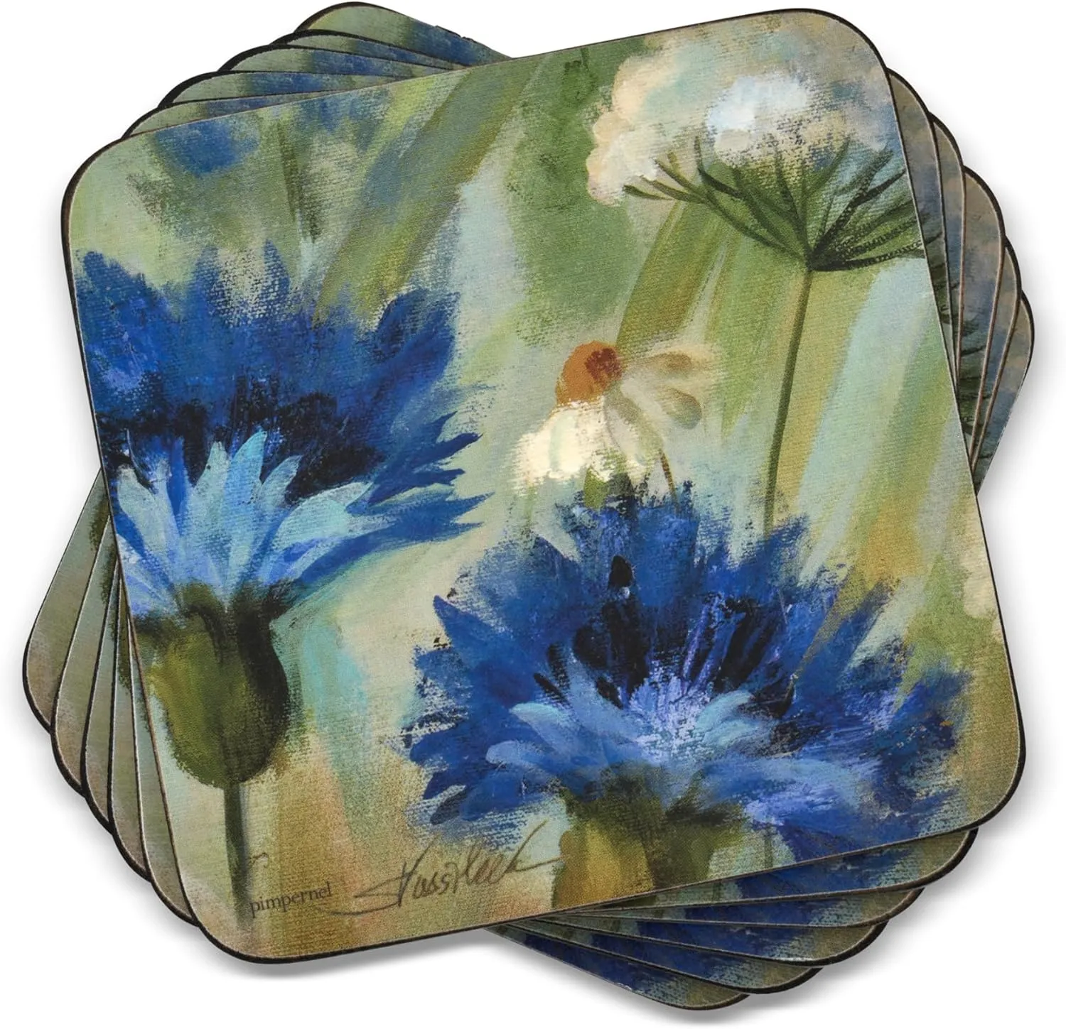Pimpernel Fleur Des Champs Coasters - Set of 6 (4” x 4”), Cork, Elegant Floral Design, Durable & Easy to Clean, Ideal for Home or Dining Table, Protects Surfaces with Style