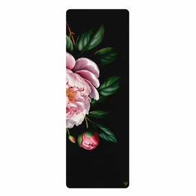 PINK PEONY IN BLOOM YOGA MAT: NOIR & PINK ELEGANCE