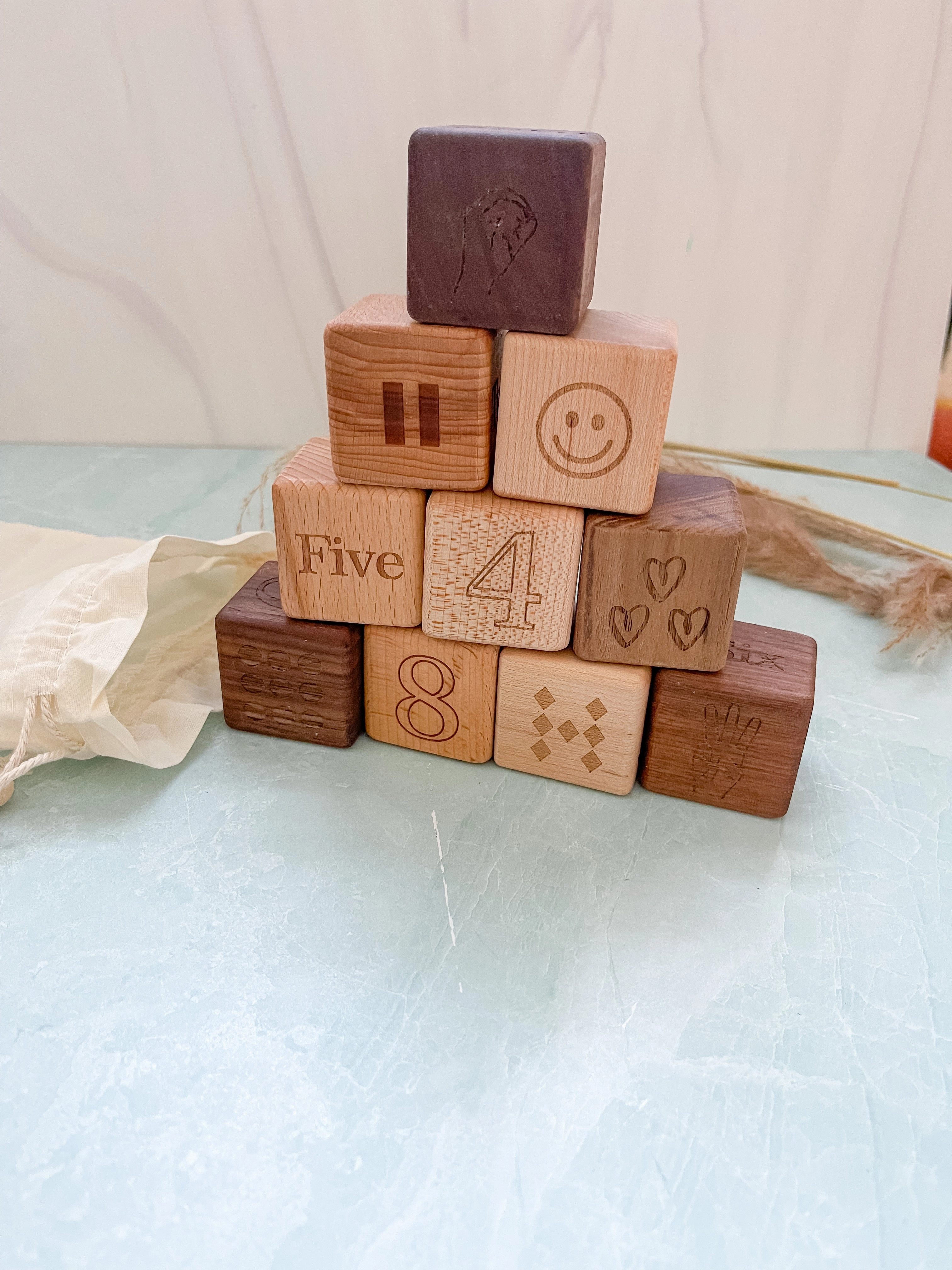 Plain Wooden Number Cube Blocks, Bead Sprout