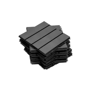 Plastic Interlocking Deck Tiles, 9 Pack, 12"x12" Patio Decking Tiles Not-Slip All Weather Use, PVC Waterproof Outdoor Flooring Pavers for Backyard, Poolside, Porch, Balcony, Dark Grey