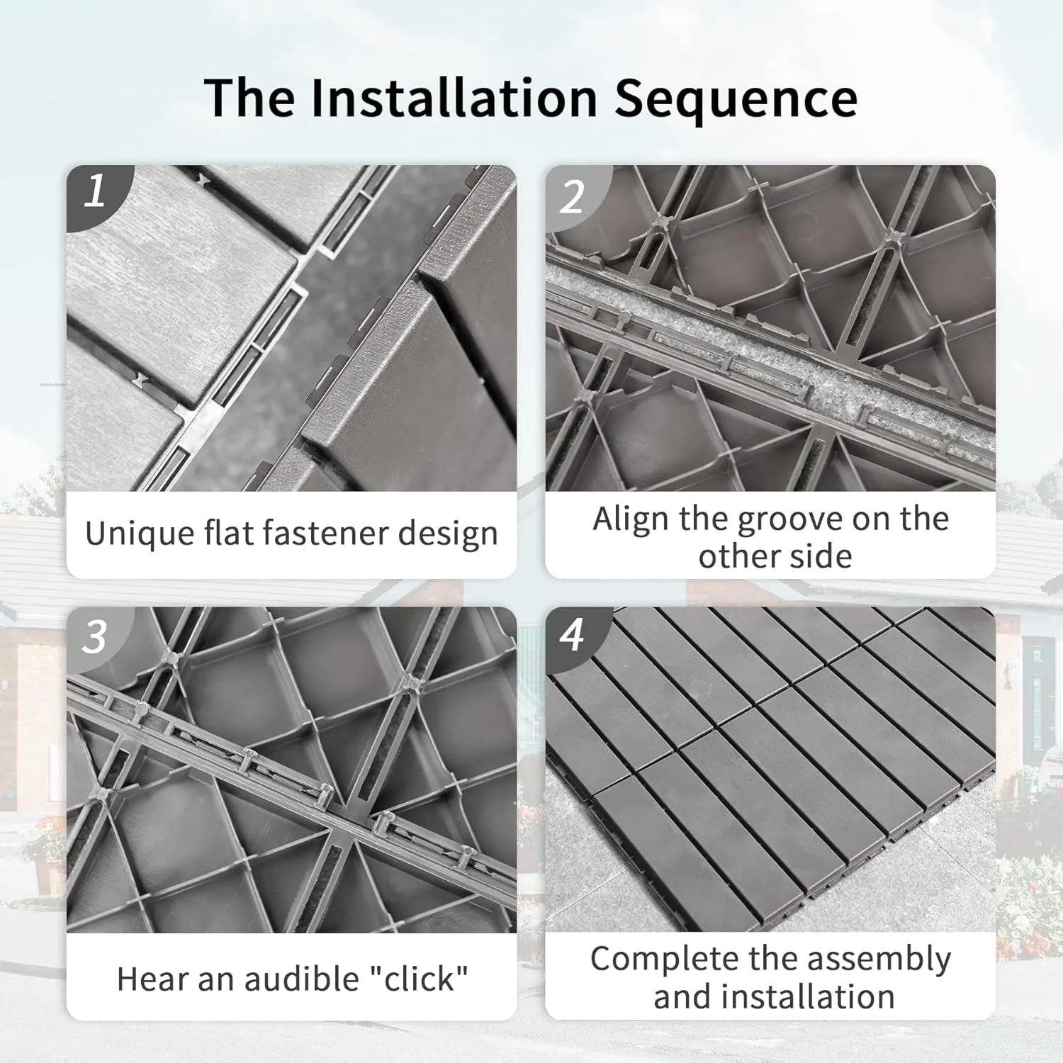 Plastic Interlocking Deck Tiles, 9 Pack, 12"x12" Patio Decking Tiles Not-Slip All Weather Use, PVC Waterproof Outdoor Flooring Pavers for Backyard, Poolside, Porch, Balcony, Dark Grey