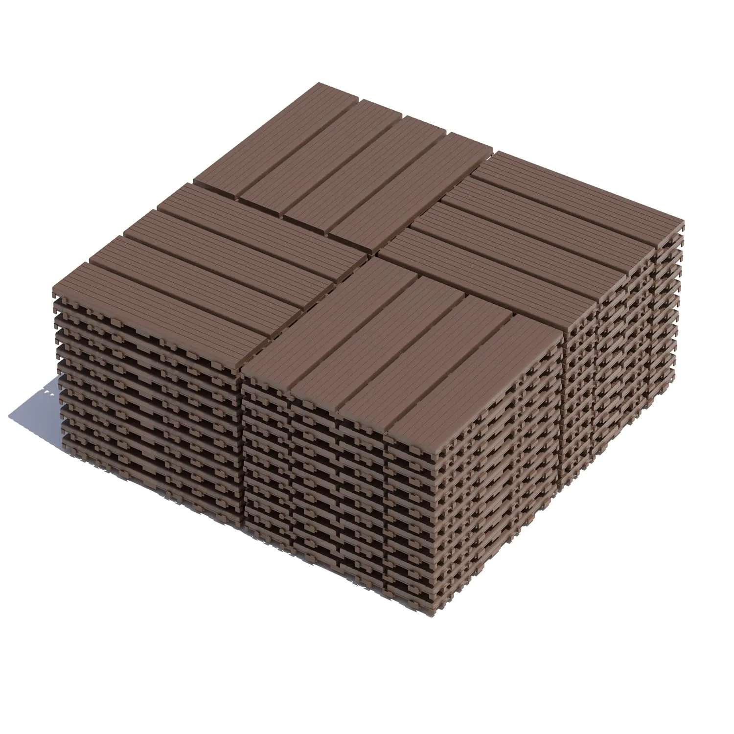 Plastic Interlocking Patio Deck Tiles, 44 Pack 12"x12" Waterproof Outdoor Porch Decking Tiles, All Weather Use Indoor & Outdoor Non-Slip Floor Pavers for Poolside Balcony Backyard Deck, Brown