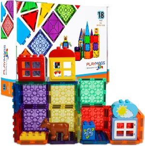 Playmags Magnetic Tiles, 18Pcs Magnetic Building Bricks, Exclusive Magnetic Blocks, Skill Development, Ages 3  (Big Bricks Tiles)