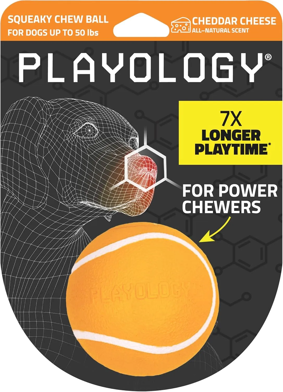 Playology Squeaky Chew Ball for Dogs | Engaging All-Natural Cheddar Cheese Scented Toy for Medium Dogs up to 50lbs | Squeak, Fetch, and Play