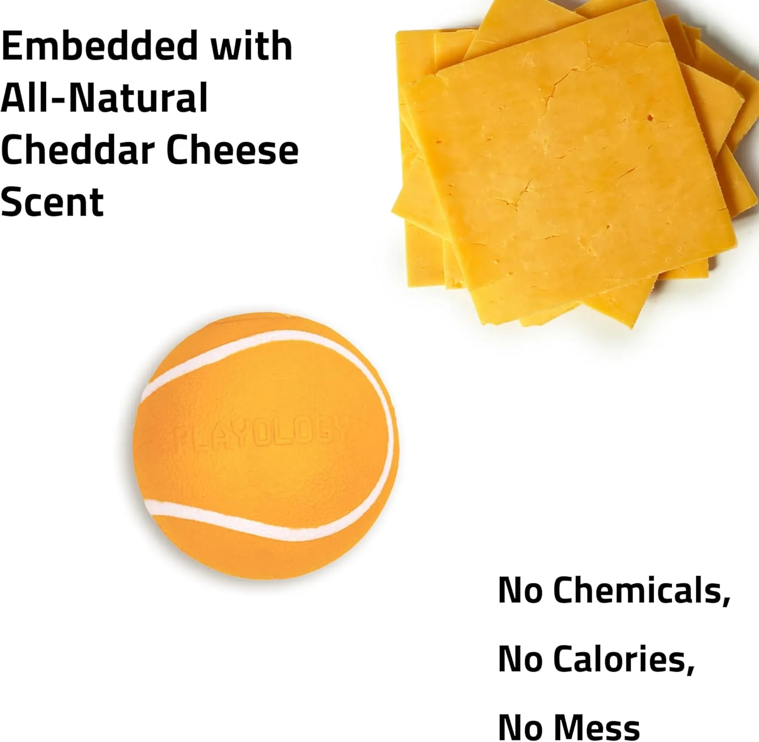 Playology Squeaky Chew Ball for Dogs | Engaging All-Natural Cheddar Cheese Scented Toy for Medium Dogs up to 50lbs | Squeak, Fetch, and Play