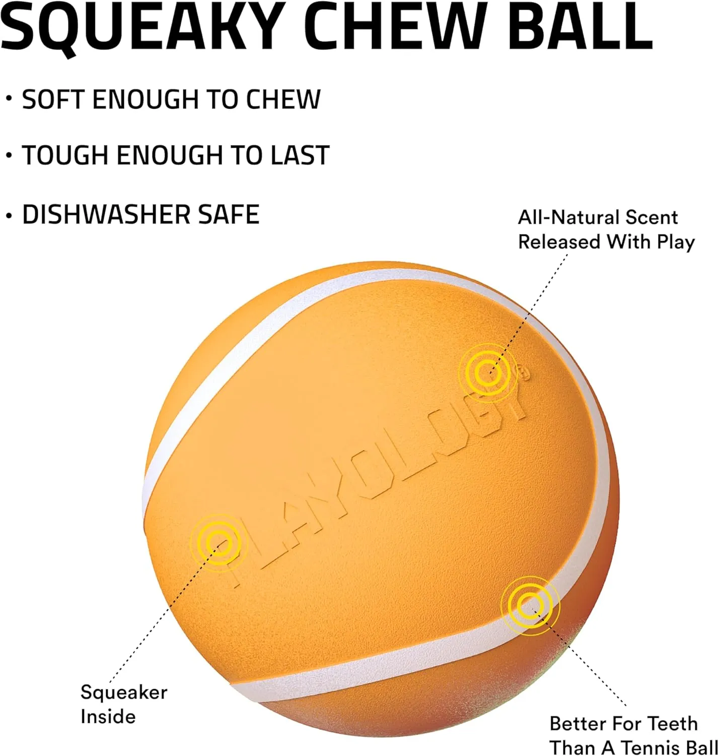 Playology Squeaky Chew Ball for Dogs | Engaging All-Natural Cheddar Cheese Scented Toy for Medium Dogs up to 50lbs | Squeak, Fetch, and Play