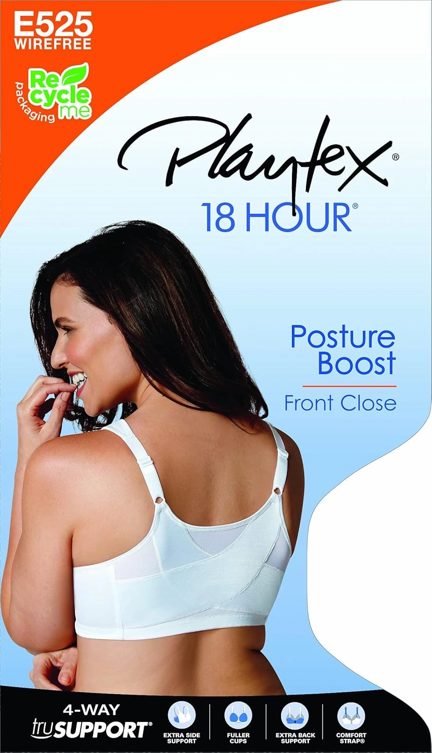 PLAYTEX Women's 18 Hour Front Close Wirefree Back Support Posture Full Coverage Bra Use525