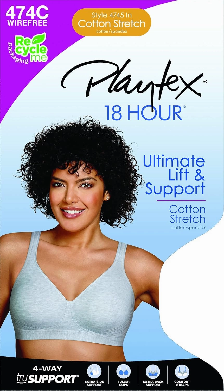 Playtex Women's Wireless Bra, 18 Hour Plus-Size T-Shirt Bras Available, Ultimate Lift, Moisture-Wicking, 474C