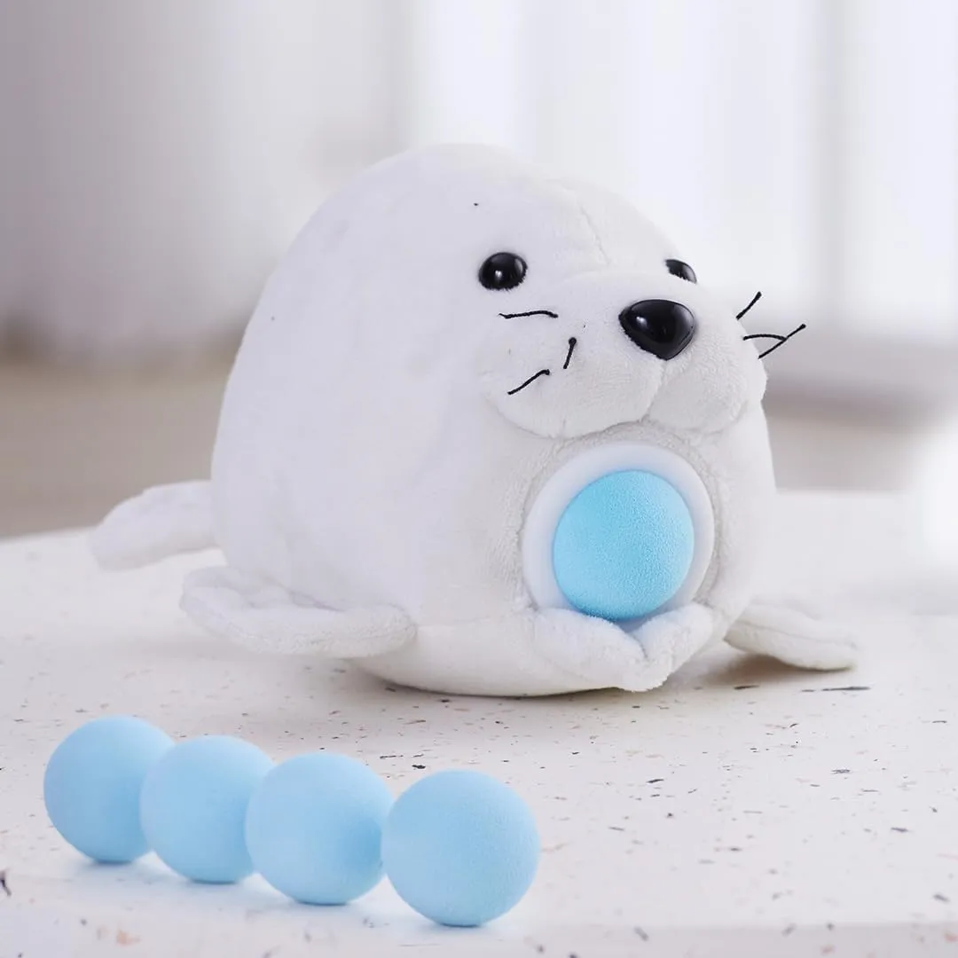 Plush Popper ICY Friends - Eva The Seal – Plush Toy with Interactive Foam Ball Popper – Emotional Cheer Support for Kids
