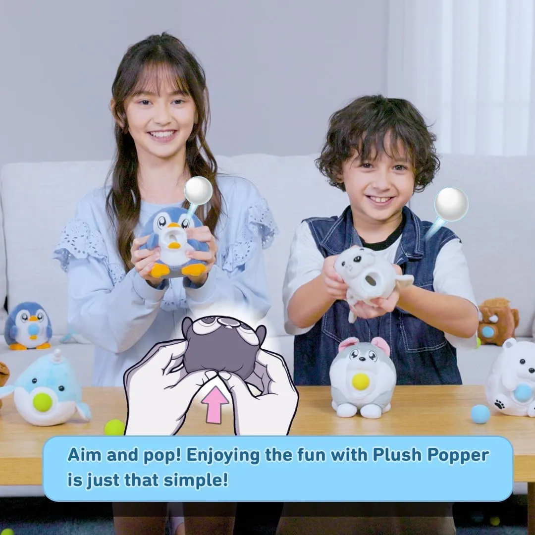 Plush Popper ICY Friends - Eva The Seal – Plush Toy with Interactive Foam Ball Popper – Emotional Cheer Support for Kids