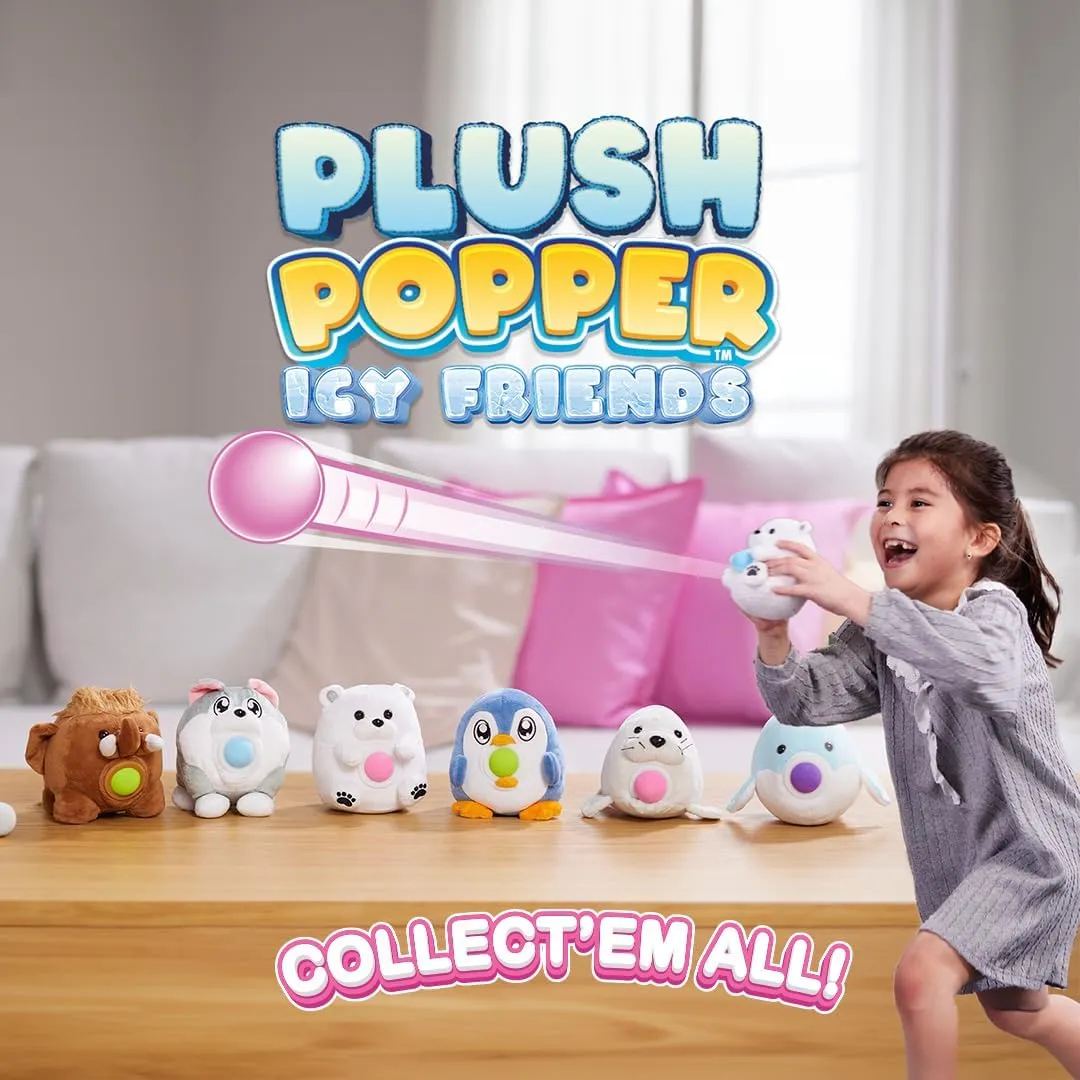 Plush Popper ICY Friends - Eva The Seal – Plush Toy with Interactive Foam Ball Popper – Emotional Cheer Support for Kids