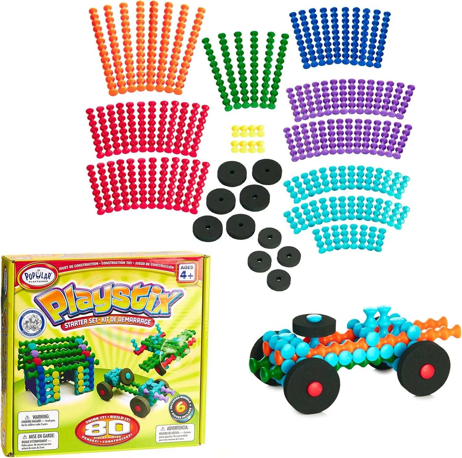 POPULAR PLAYTHINGS Playstix Starter Set Construction Toy Building Blocks 80 Piece Kit