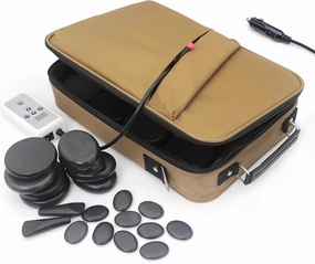 Portable 20 PCS Massage Stones Warmer Set, Temp Control Hot Stone Heater, Heating Massager Travel Bag w/Car Adapter for Professional/Home Spa (Brown)