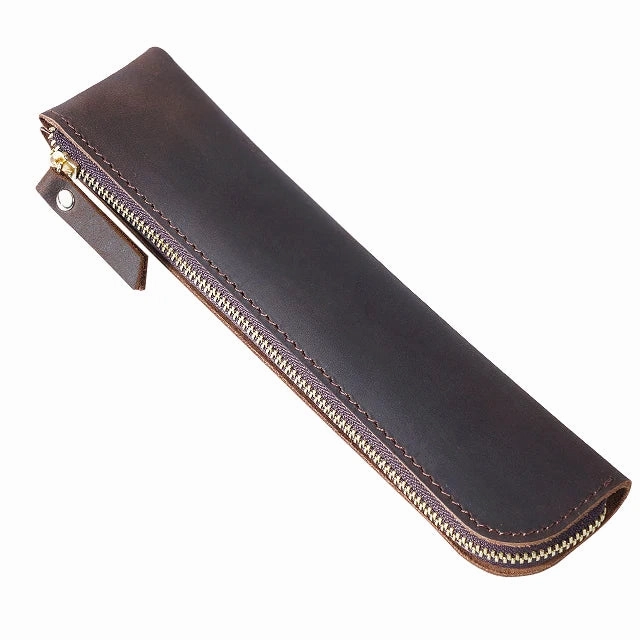 Portable Genuine Cowhide Pencil Case Retro Leather Pen Bag Storage Pouch for Pens Stationery Holder School Office Supplies