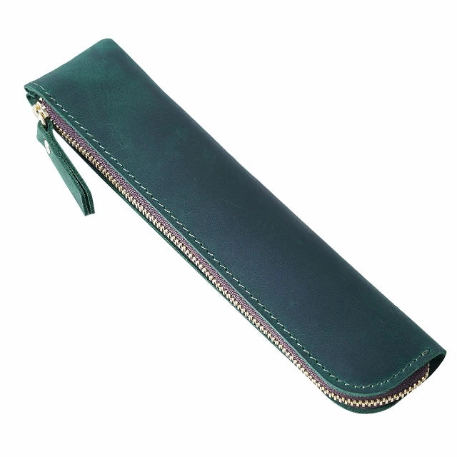 Portable Genuine Cowhide Pencil Case Retro Leather Pen Bag Storage Pouch for Pens Stationery Holder School Office Supplies