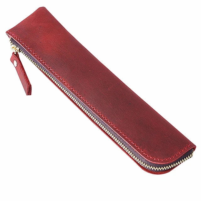 Portable Genuine Cowhide Pencil Case Retro Leather Pen Bag Storage Pouch for Pens Stationery Holder School Office Supplies