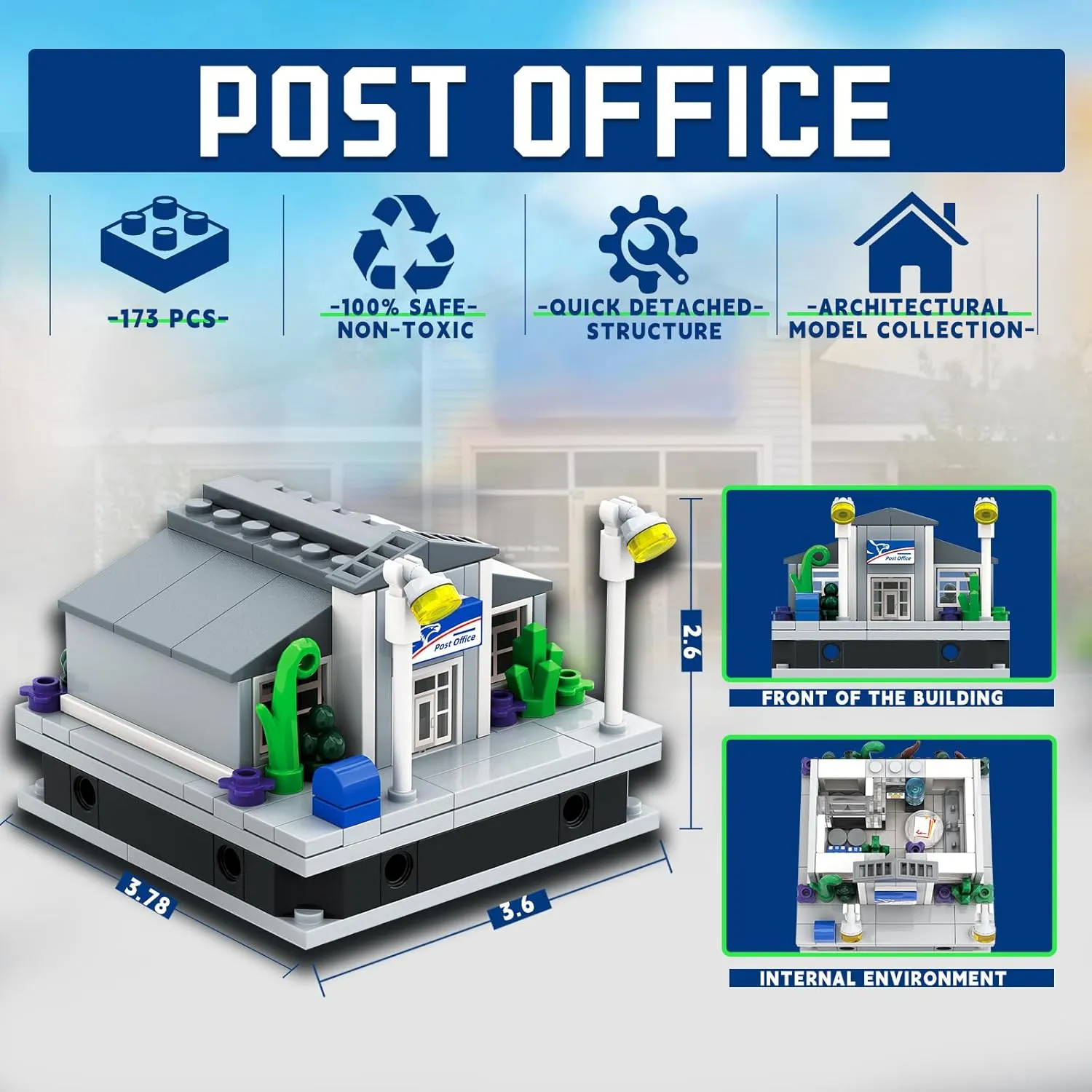 Post Office Street View Building Set with Quick-Detached Structure, Mini City Landmark Construction Display Model for Home Decor, Architecture Building Blocks Set for Adults and Kids - 173 PCS
