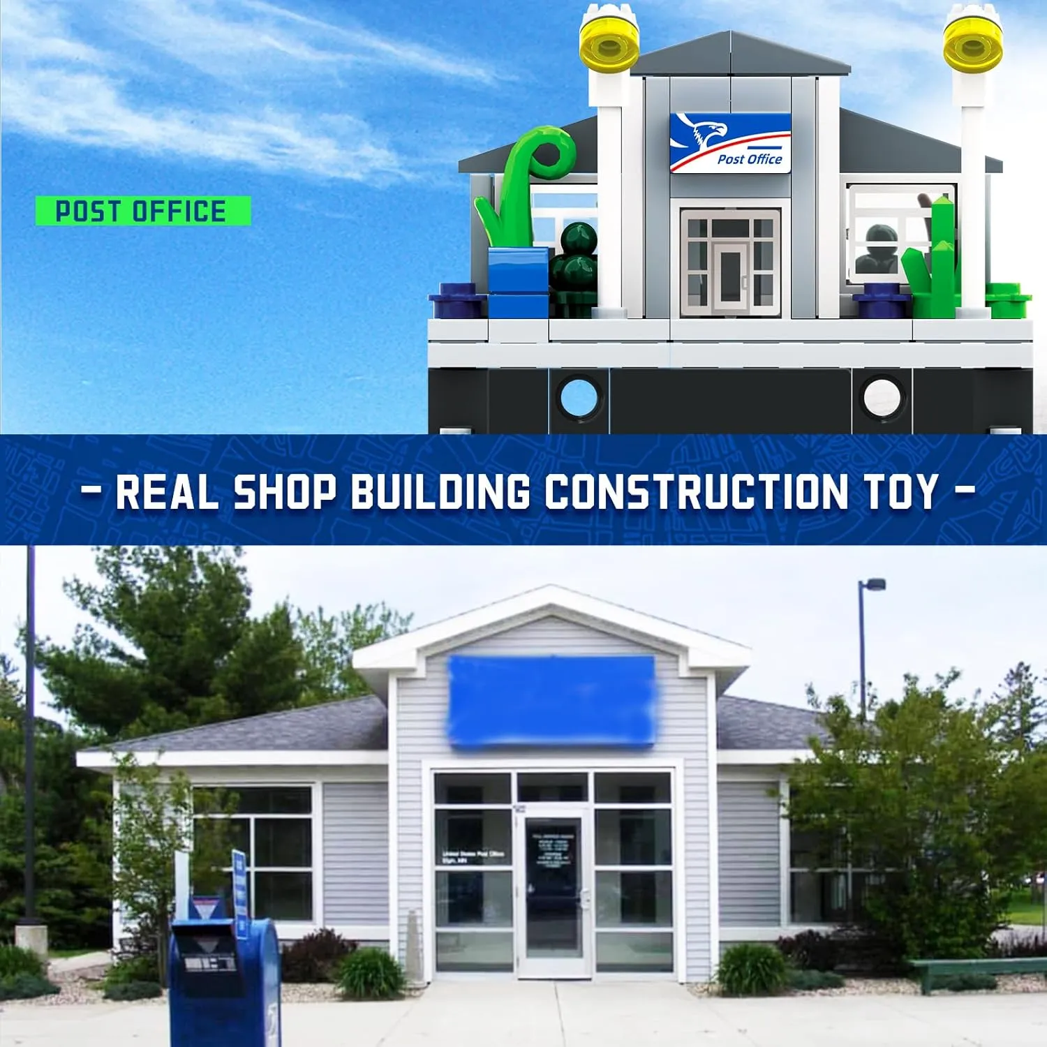 Post Office Street View Building Set with Quick-Detached Structure, Mini City Landmark Construction Display Model for Home Decor, Architecture Building Blocks Set for Adults and Kids - 173 PCS