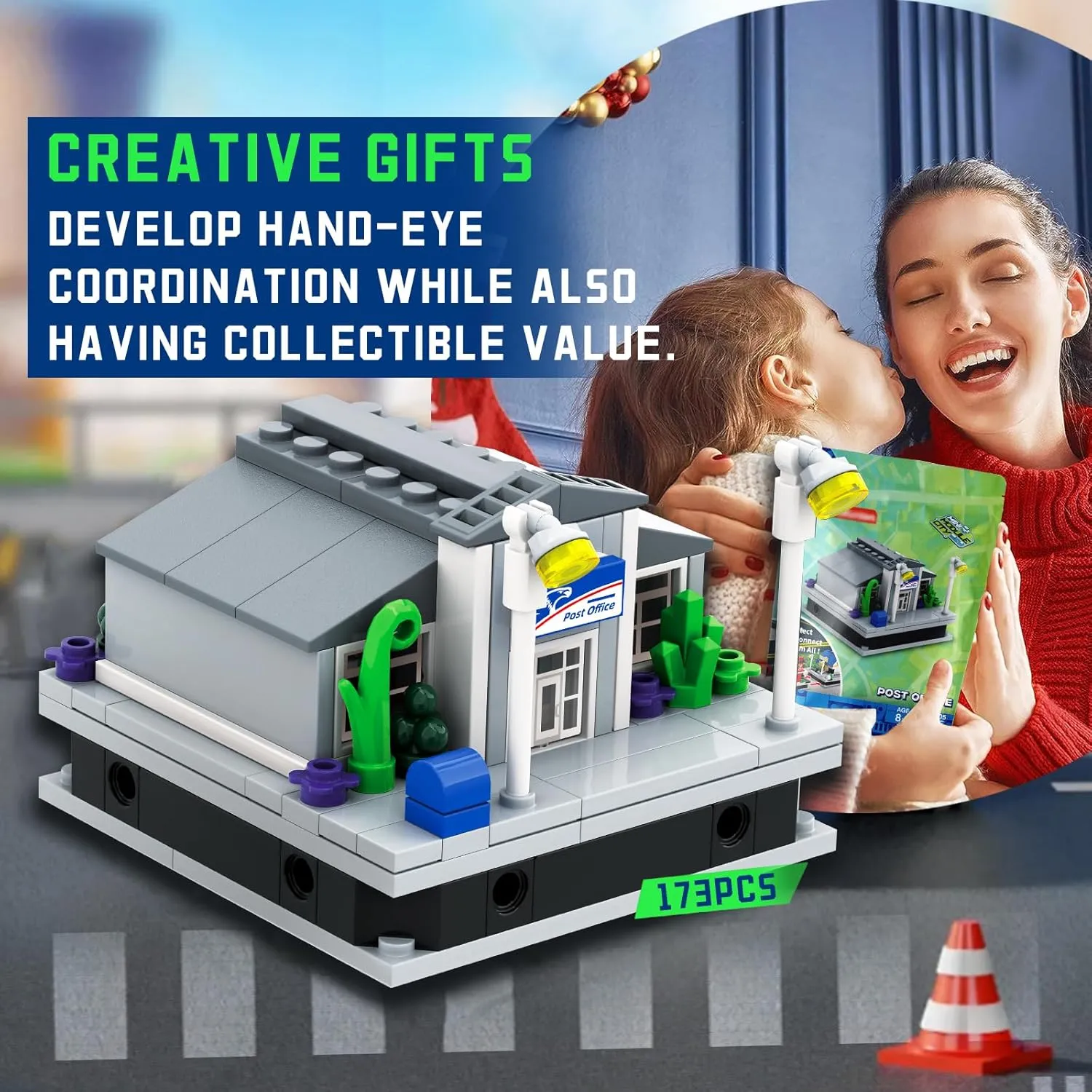 Post Office Street View Building Set with Quick-Detached Structure, Mini City Landmark Construction Display Model for Home Decor, Architecture Building Blocks Set for Adults and Kids - 173 PCS