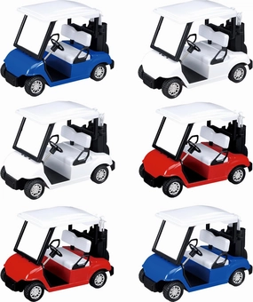 PowerTRC 6 Pcs Diecast Toy Golf Carts with Clubs, Mini Metal Alloy Die Cast Pullback Display Model Desk Decor Golf Cart Cake Decorations Topper (4.75 inches)