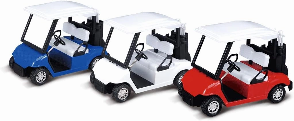 PowerTRC 6 Pcs Diecast Toy Golf Carts with Clubs, Mini Metal Alloy Die Cast Pullback Display Model Desk Decor Golf Cart Cake Decorations Topper (4.75 inches)
