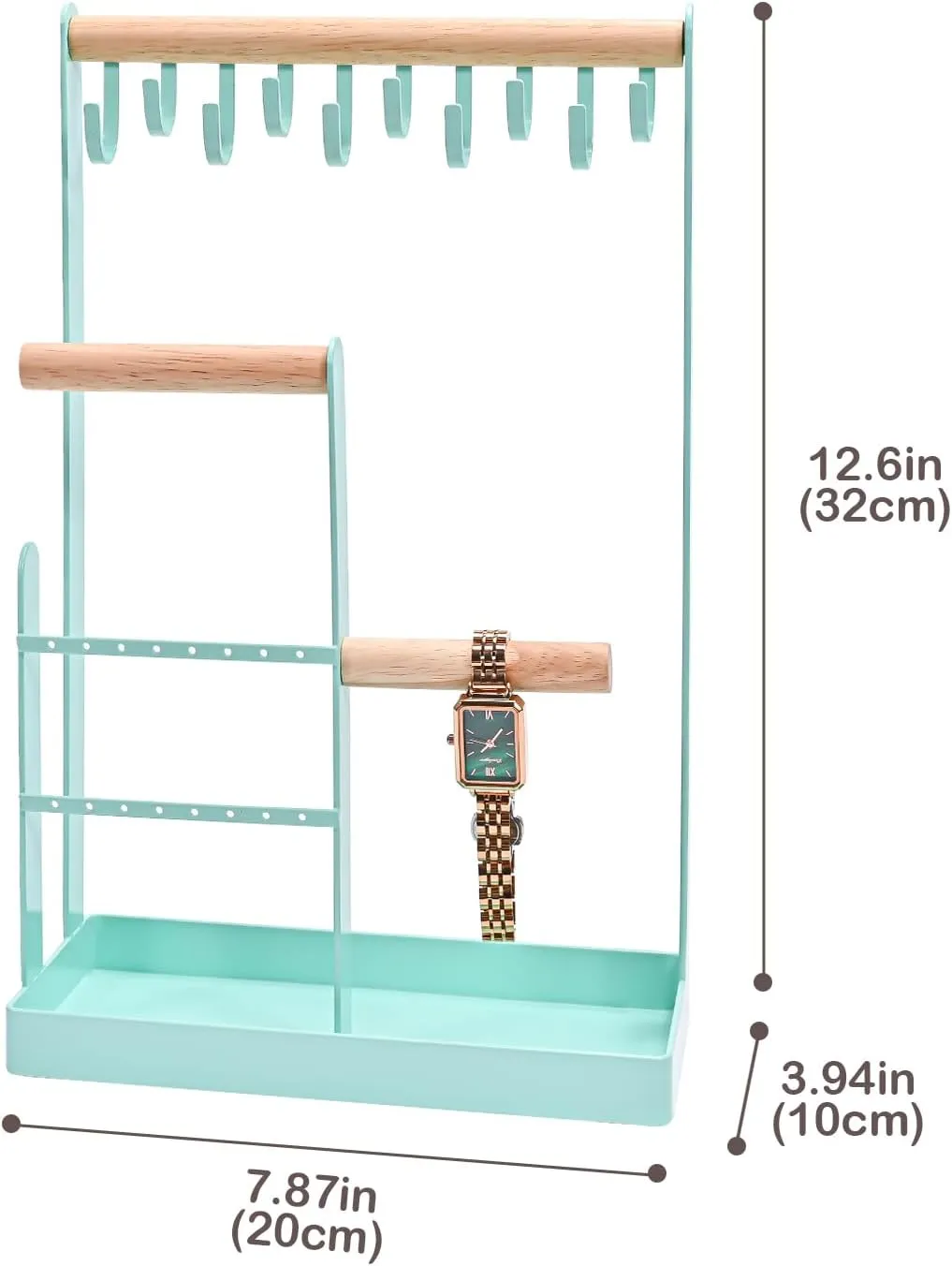 ProCase Jewelry Organizer Stand Necklace Holder, 4-Tier Jewelry Tower Rack with Earring Tray, 10 Hooks Necklaces Hanging Small Jewelry Display Storage Tree for Bracelets Earrings Rings Watches -Blue