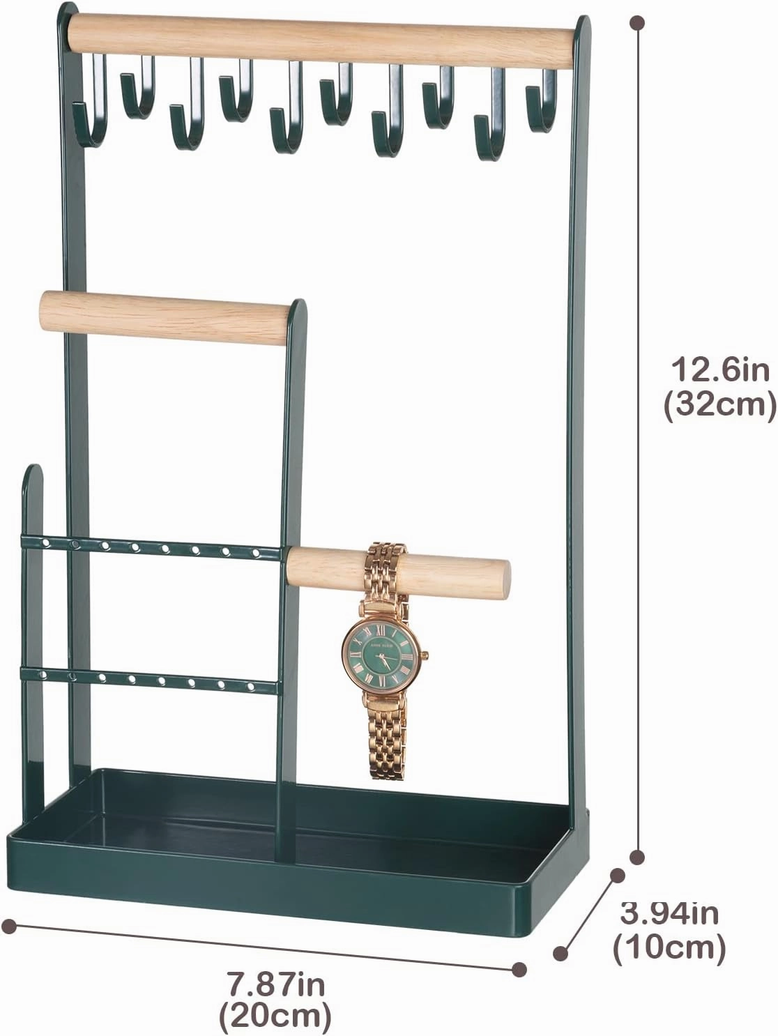ProCase Jewelry Organizer Stand Holder, 4-Tier Necklace Organizer with Ring Tray, Small Cute Aesthetic Jewelry Tower Storage Rack Tree for Bracelets Earrings Rings - Green