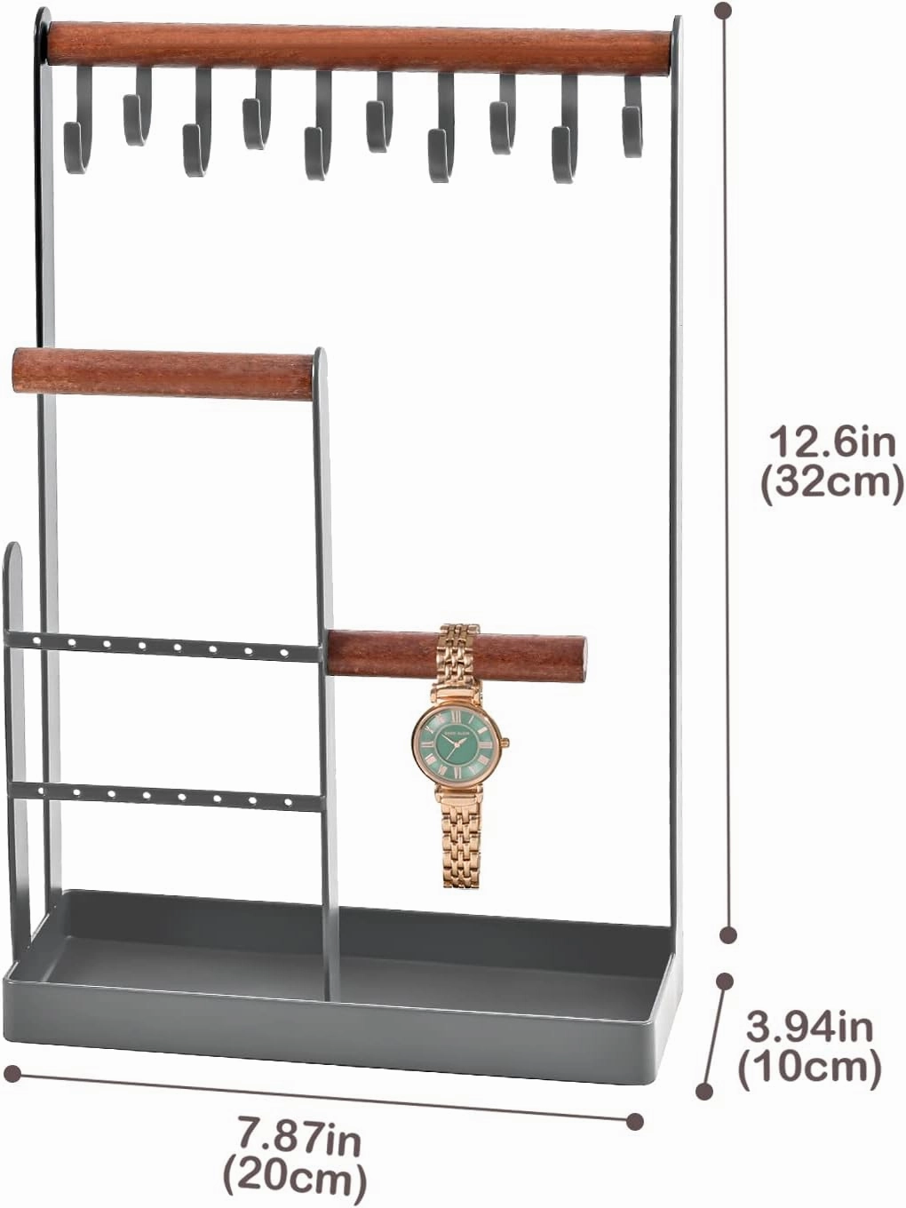 ProCase Jewelry Organizer Stand Holder, 4-Tier Necklace Organizer with Ring Tray, Small Cute Aesthetic Jewelry Tower Storage Rack Tree for Bracelets Earrings Rings - Grey