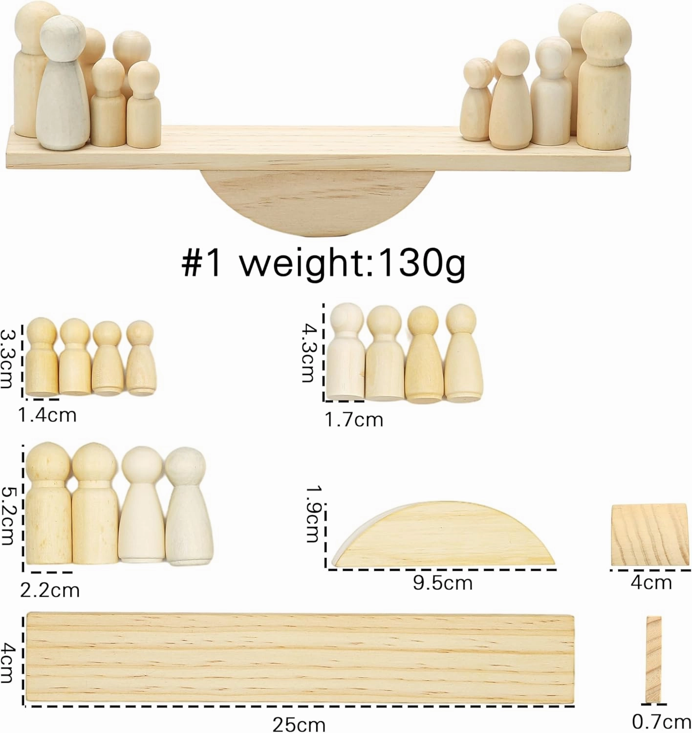 Promise Babe Wooden Baby Toys Balance Counting Toys Math Games Unfinished Wooden Peg Dolls Preschool Learning Educational Montessori Toys for Kids Toddlers