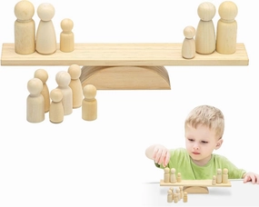 Promise Babe Wooden Baby Toys Balance Counting Toys Math Games Unfinished Wooden Peg Dolls Preschool Learning Educational Montessori Toys for Kids Toddlers