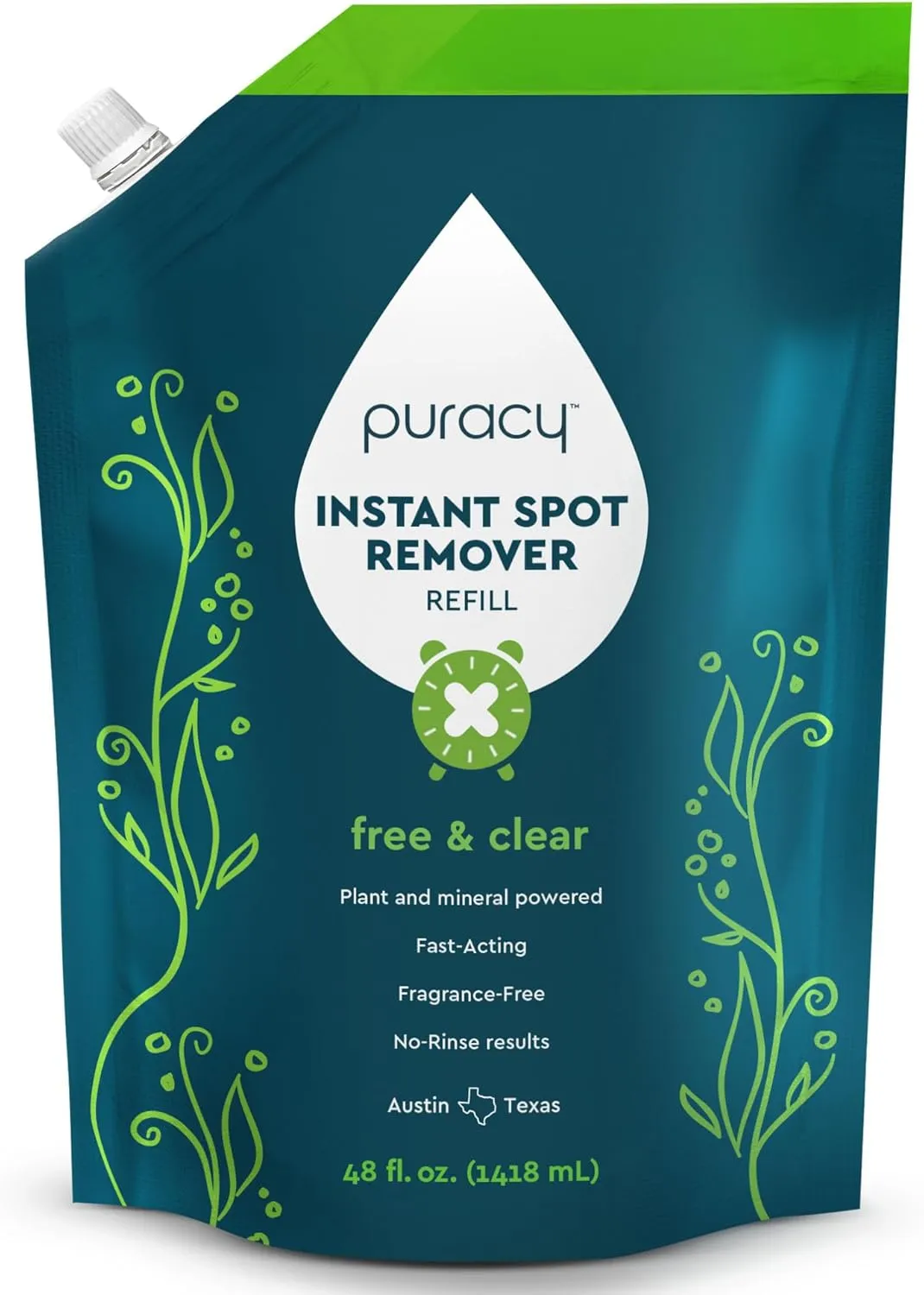 Puracy Instant Spot Remover for Clothes Refill - Laundry Spot Stain Remover for Clothes Laundry - Carpet Spot Stain Remover Carpet Spot Cleaner Couch Stain Remover - Free & Clear, 48 Fl Oz (Pack of 1)