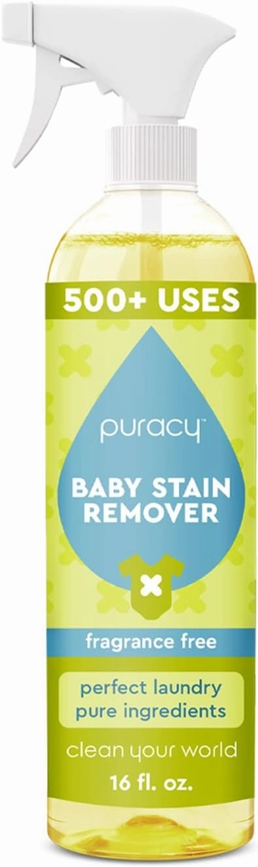 Puracy Stain Remover for Baby Clothes and Cloth Diapers, Newborn Baby Essentials Must Haves, Enzyme-Based Laundry Spray, Natural Spot and Odor Cleaner, 16 Oz