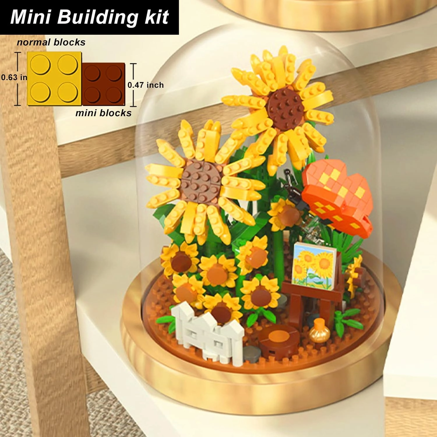 QARULUS Sunflower Flower Bouquet Building Toy Mini Bricks Flowers Set Adult Botanical Collection Friends Set DIY Plants Bonsai Tree Valentine's Christmas New Year Birthday for Women
