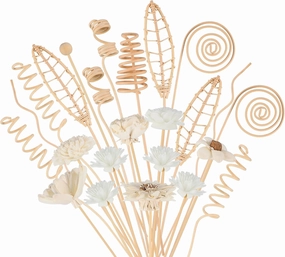 Queekay 32 Pcs Reed Diffuser Sticks Set Include 21pcs Natural Rattan Wood Beads, 11 Style Fragrance Diffuser, Rattan Reed Fragrance Replacement for Home(Wooden Color)