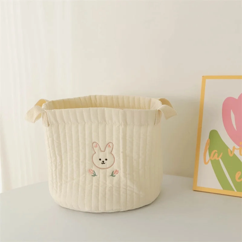 Quilted Embroidered Baby Diaper Storage Bucket Bag