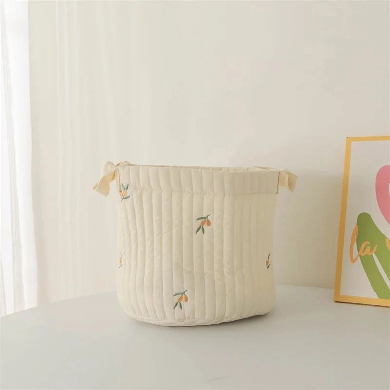 Quilted Embroidered Baby Diaper Storage Bucket Bag