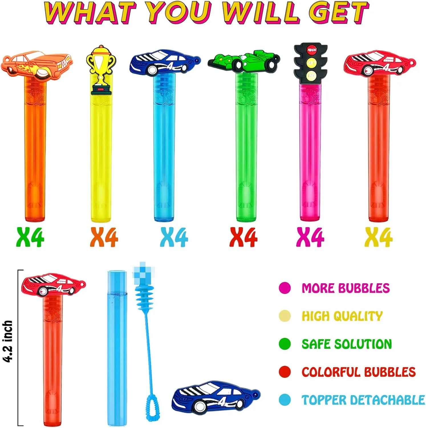 Race Car Party Favors,24Pcs Race Car Bubble Wands for Kids,Cool Bubble Wand for Birthday Party Supplies,Classroom Prizes Pinata Goodie Bag Stuffers Gifts