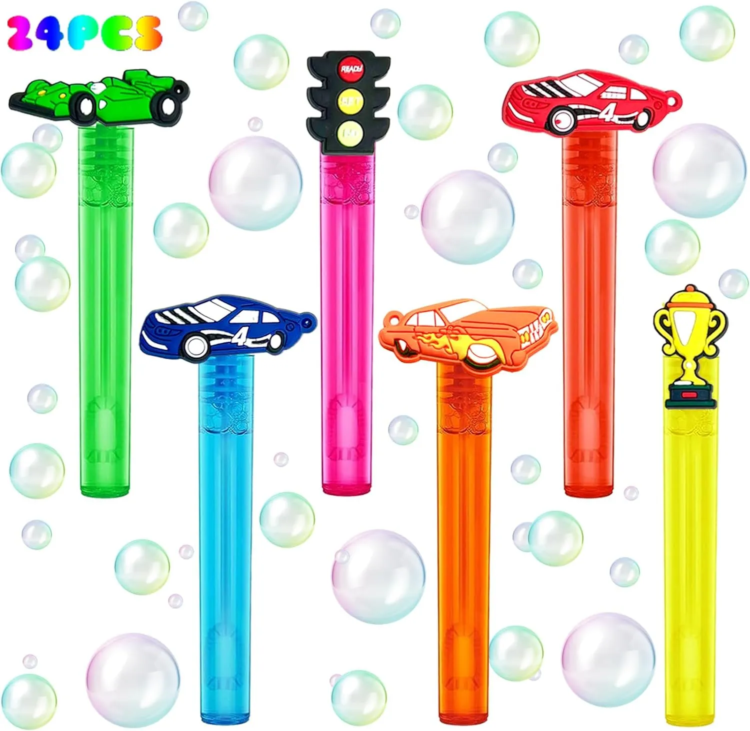 Race Car Party Favors,24Pcs Race Car Bubble Wands for Kids,Cool Bubble Wand for Birthday Party Supplies,Classroom Prizes Pinata Goodie Bag Stuffers Gifts