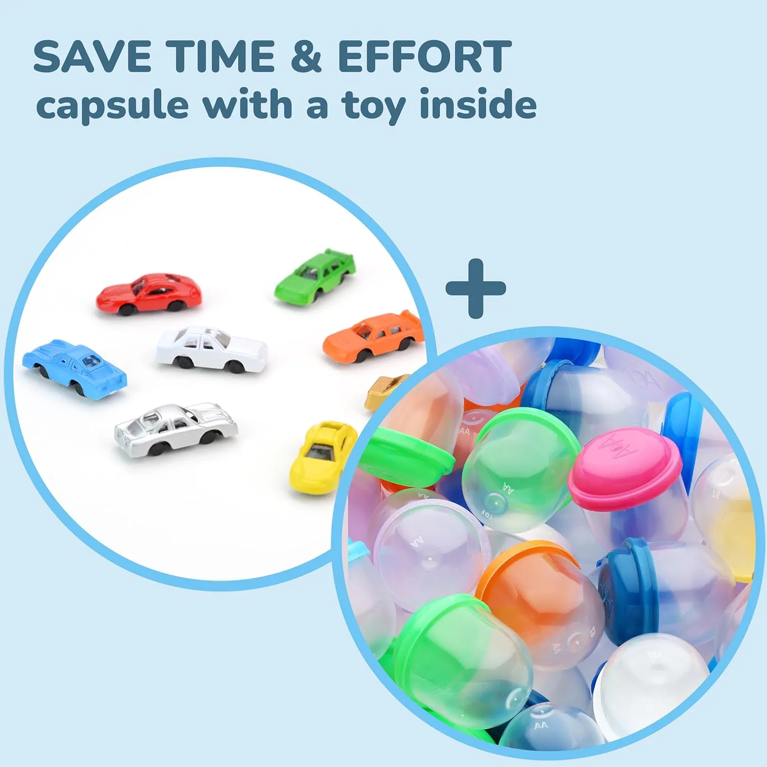 Racing Car Toys in Capsules - 250 Pcs - 1.1 Inch Plastic Capsules with Mini Racing Cars Toys for Kids Inside - Bulk Easter Basket Stuffers Classroom Prizes