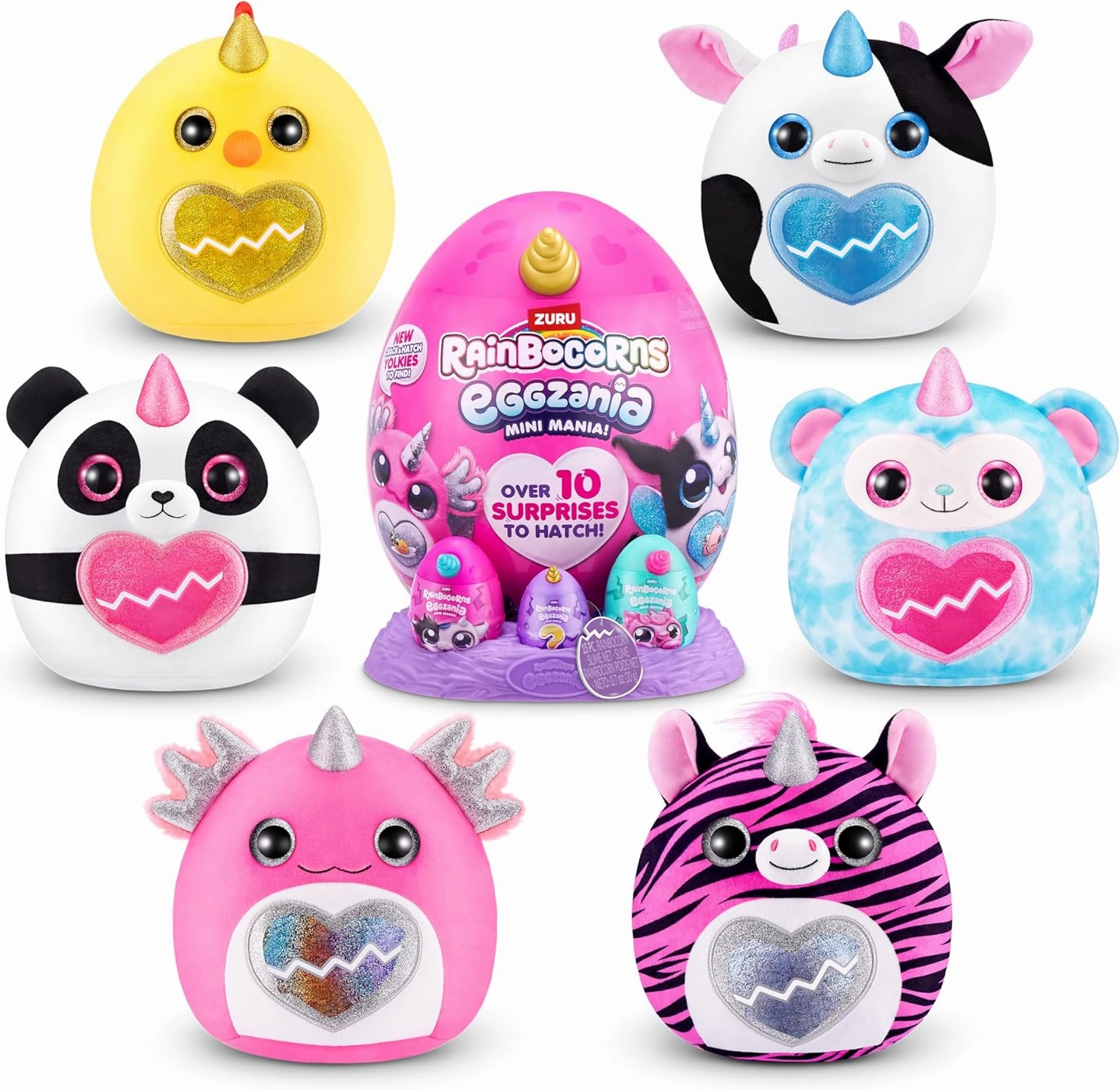 Rainbocorns Eggzania Mini Mania Cow Plush Surprise Unboxing with Animal Soft Toy, Idea for Girls with Imaginary Play by ZURU