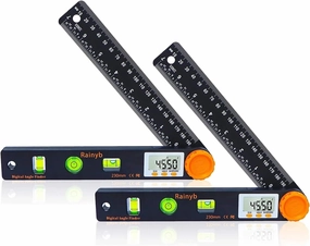 Rainyb Digital Angle Finder Tool 7inch 0-360 degree LCD Digital Protractor with Horizontal Vertical Bubble Levels and Ruler Meter Accurate Tools for Carpenters,Woodworkers,Fabricators（7-Inch X 2Pcs）