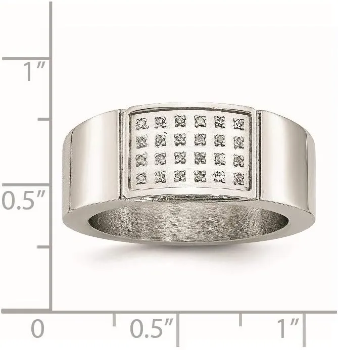 Real Stainless Steel 1/10ct tw. Diamond Wedding Band Ring